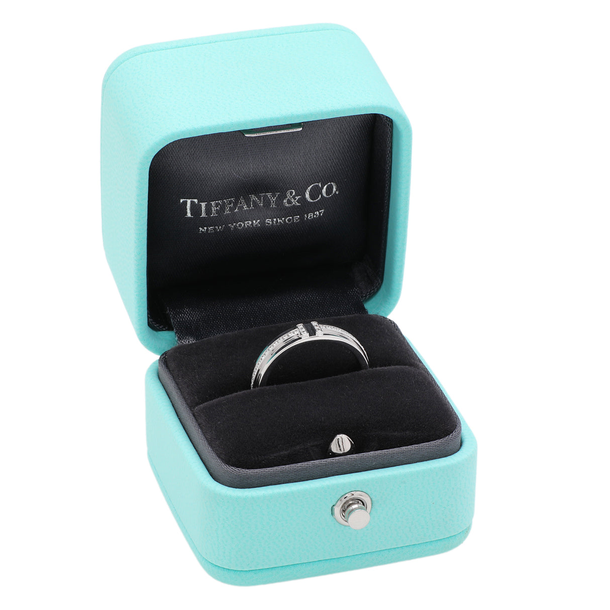 Tiffany & Co. 18K White Gold Diamond Narrow T Ring Designer Jewellery Tiffany and Co