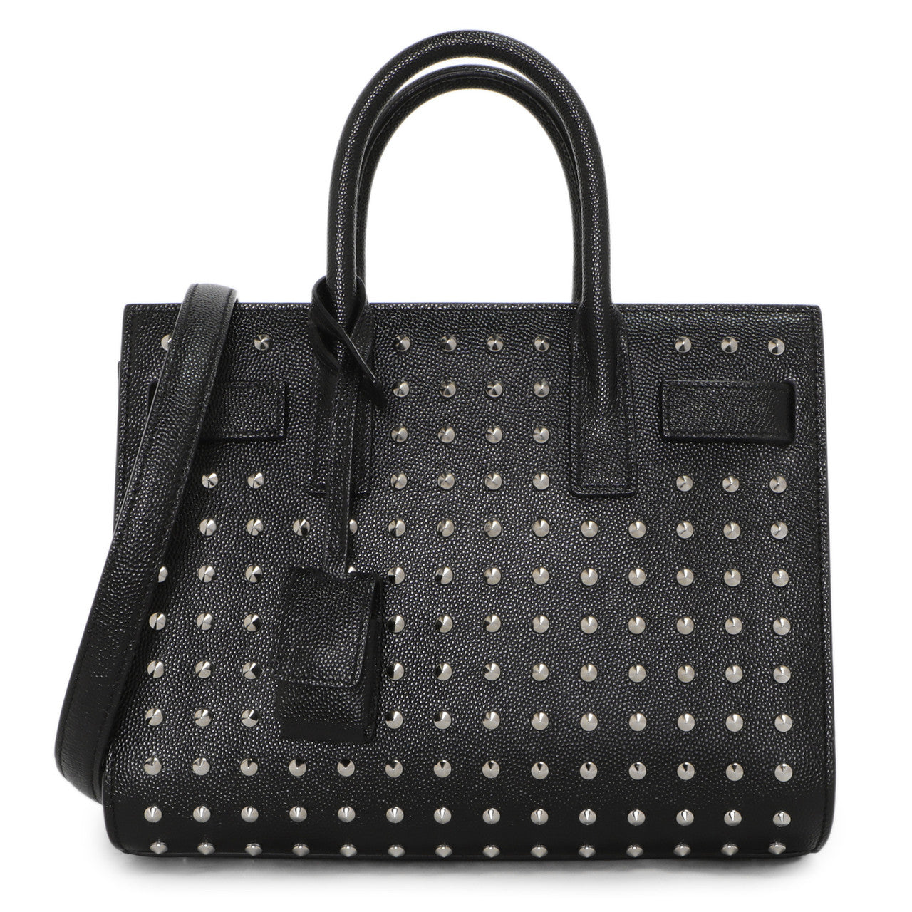 Black studded handbags leather best sale