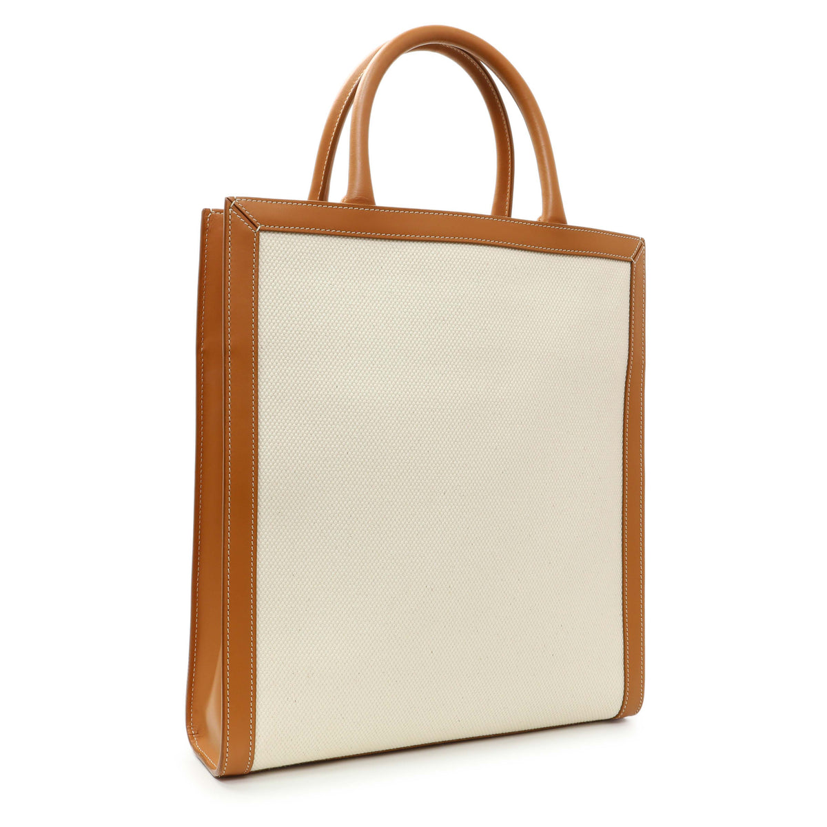 Celine Natural Tan Canvas Calfskin Logo Print Small Vertical Cabas Handbags Celine