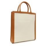 Celine Natural Tan Canvas Calfskin Logo Print Small Vertical Cabas Handbags Celine