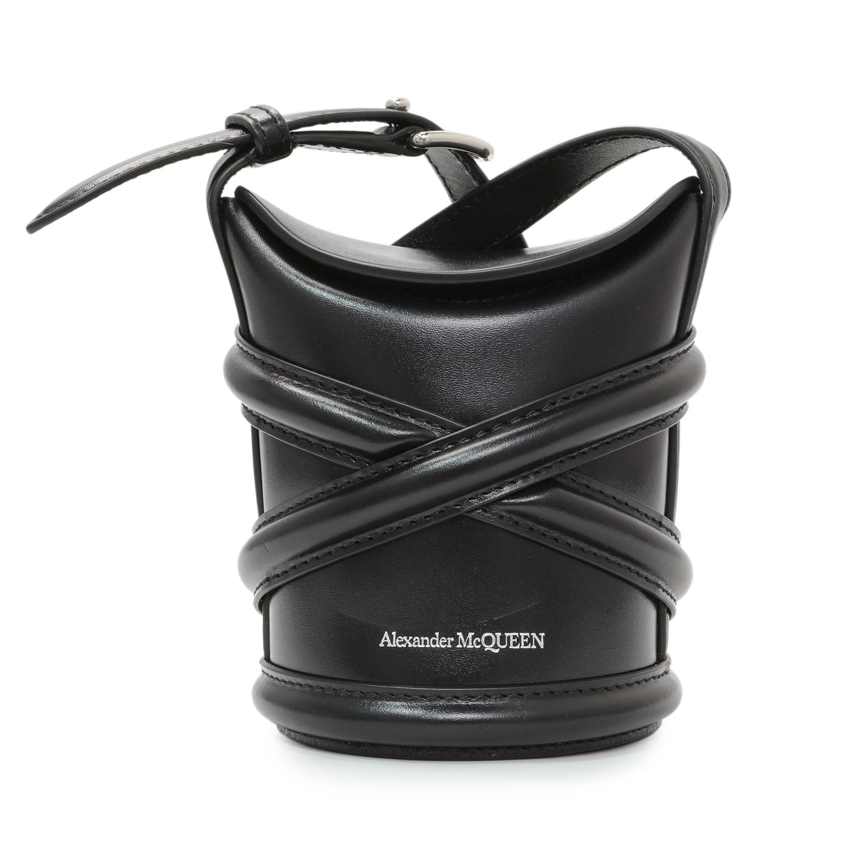 Alexander McQueen Black Calfskin Mini Curve Bucket Bag Handbags Alexander McQueen