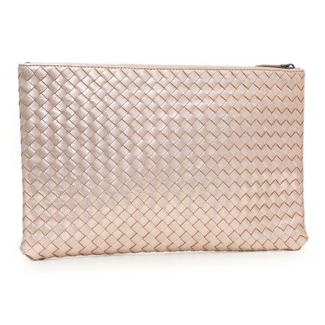 Bottega Veneta Metallic Pink Nappa Intrecciato Zipped Flat Pouch Handbags Bottega Veneta