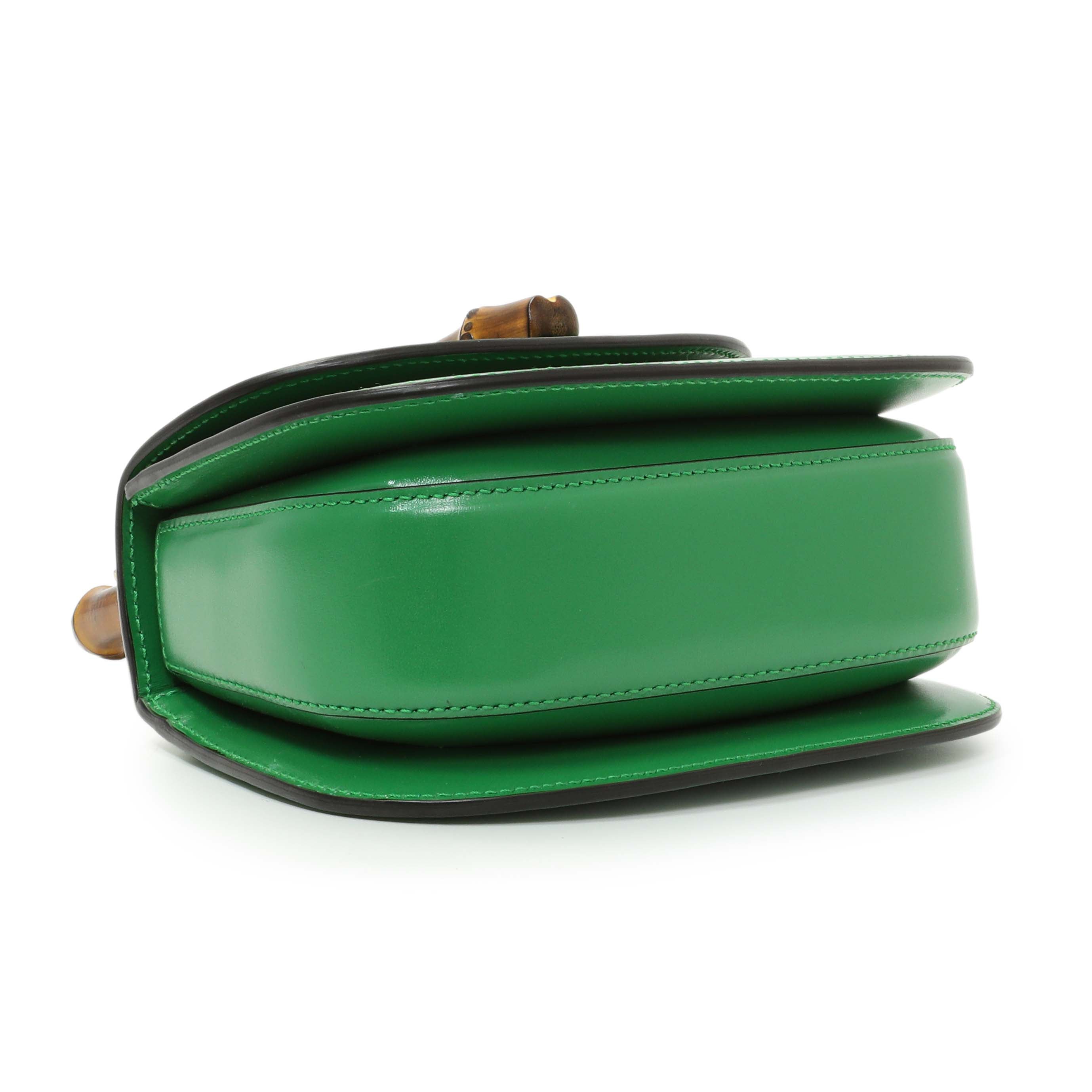 【希少品】GUCCI ミケーレ期 レザーバングル グリーン Gucci Green Calfskin Mini Bamboo 1947 Top Handle Bag – Modaselle