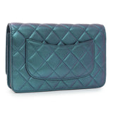 Chanel Blue Quilted Iridescent Lambskin Wallet On Chain Handbags Chanel