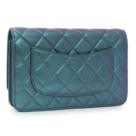 Chanel Blue Quilted Iridescent Lambskin Wallet On Chain Handbags Chanel
