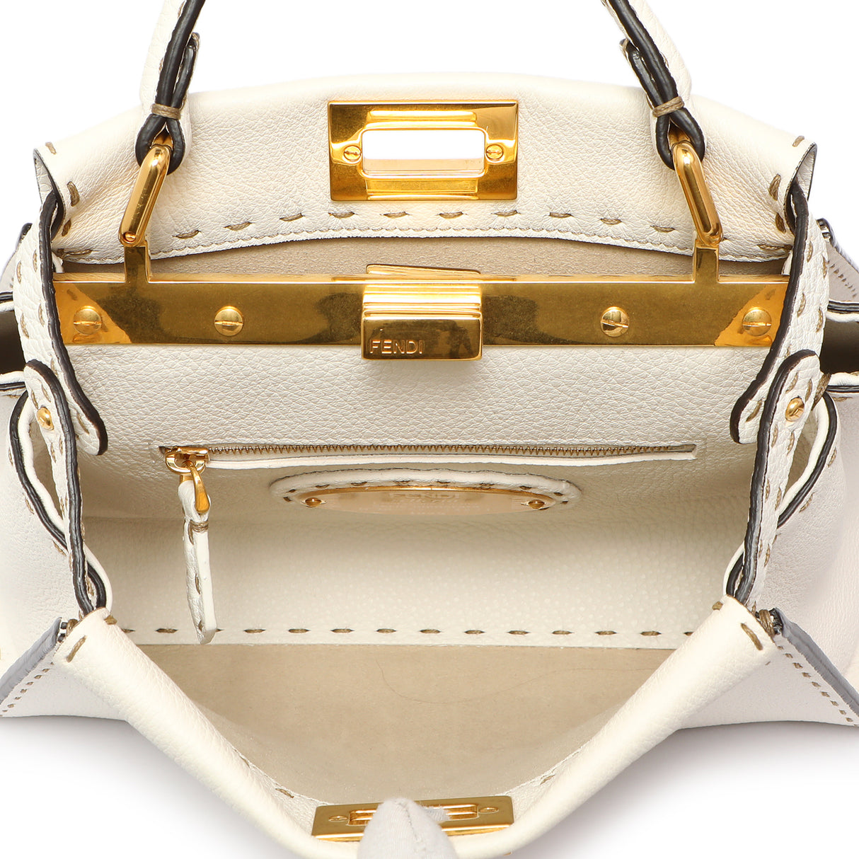 Fendi White Cuoio Romano Selleria Mini Peekaboo Iconic Satchel