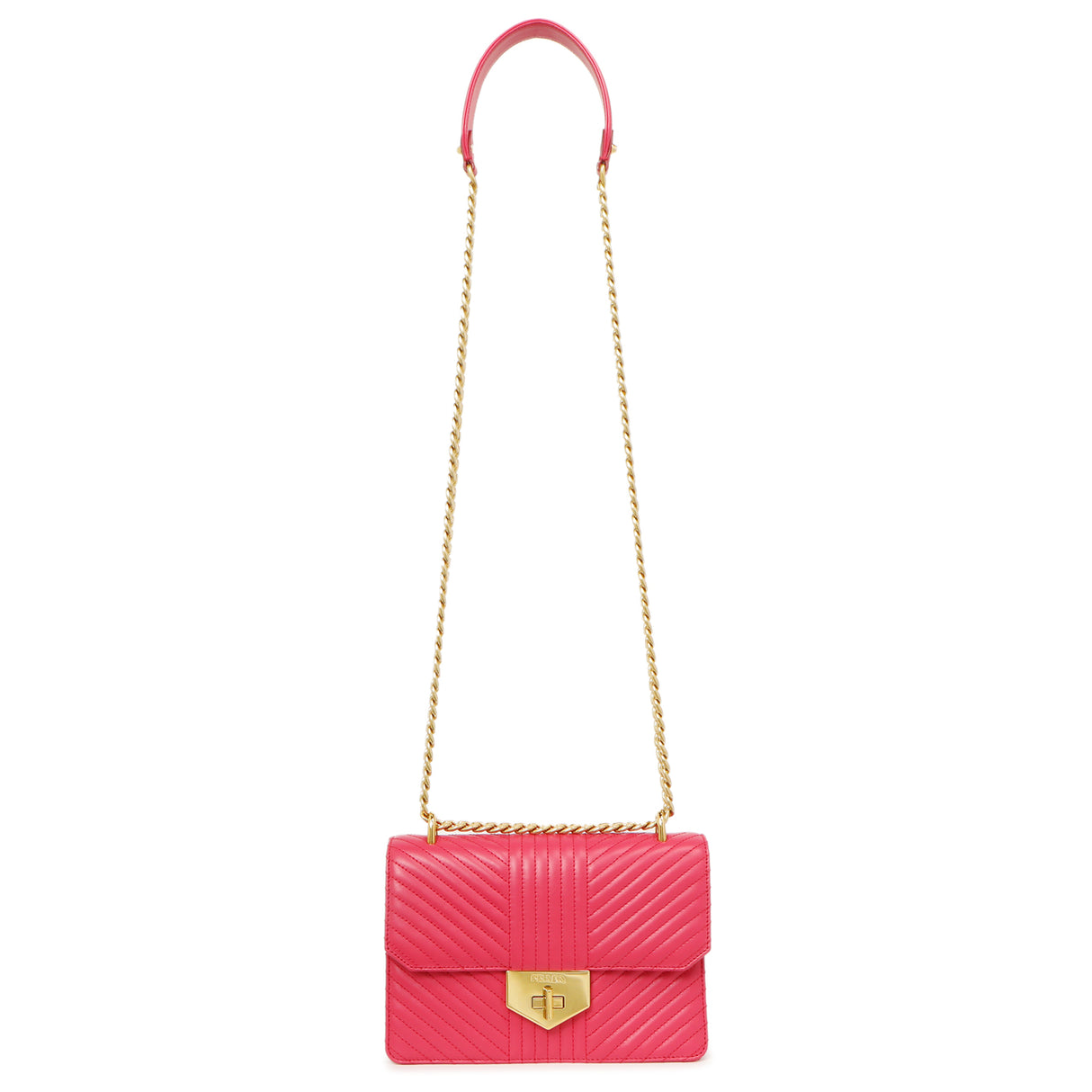 Prada Pink Soft Calf Chevron Impunture Flap Bag