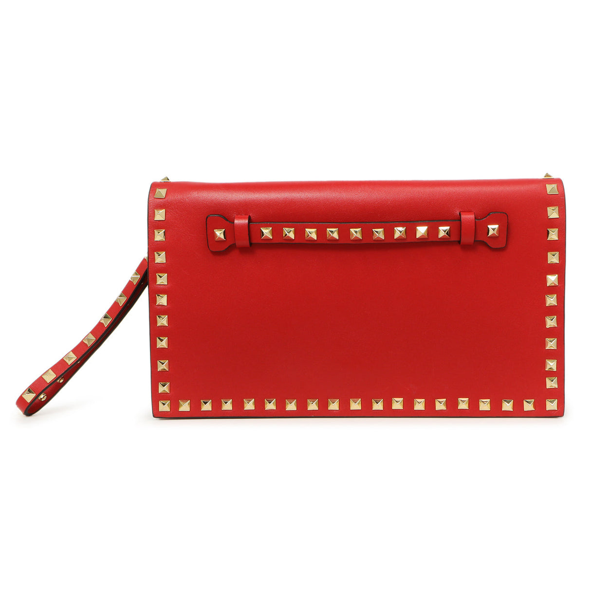 Valentino Red Nappa Rockstud Wristlet Clutch