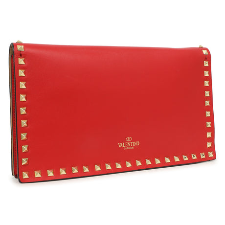 Valentino Red Nappa Rockstud Wristlet Clutch