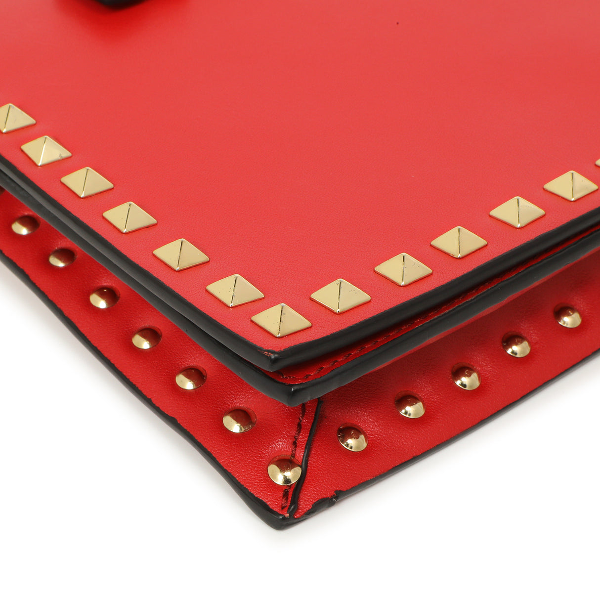 Valentino Red Nappa Rockstud Wristlet Clutch