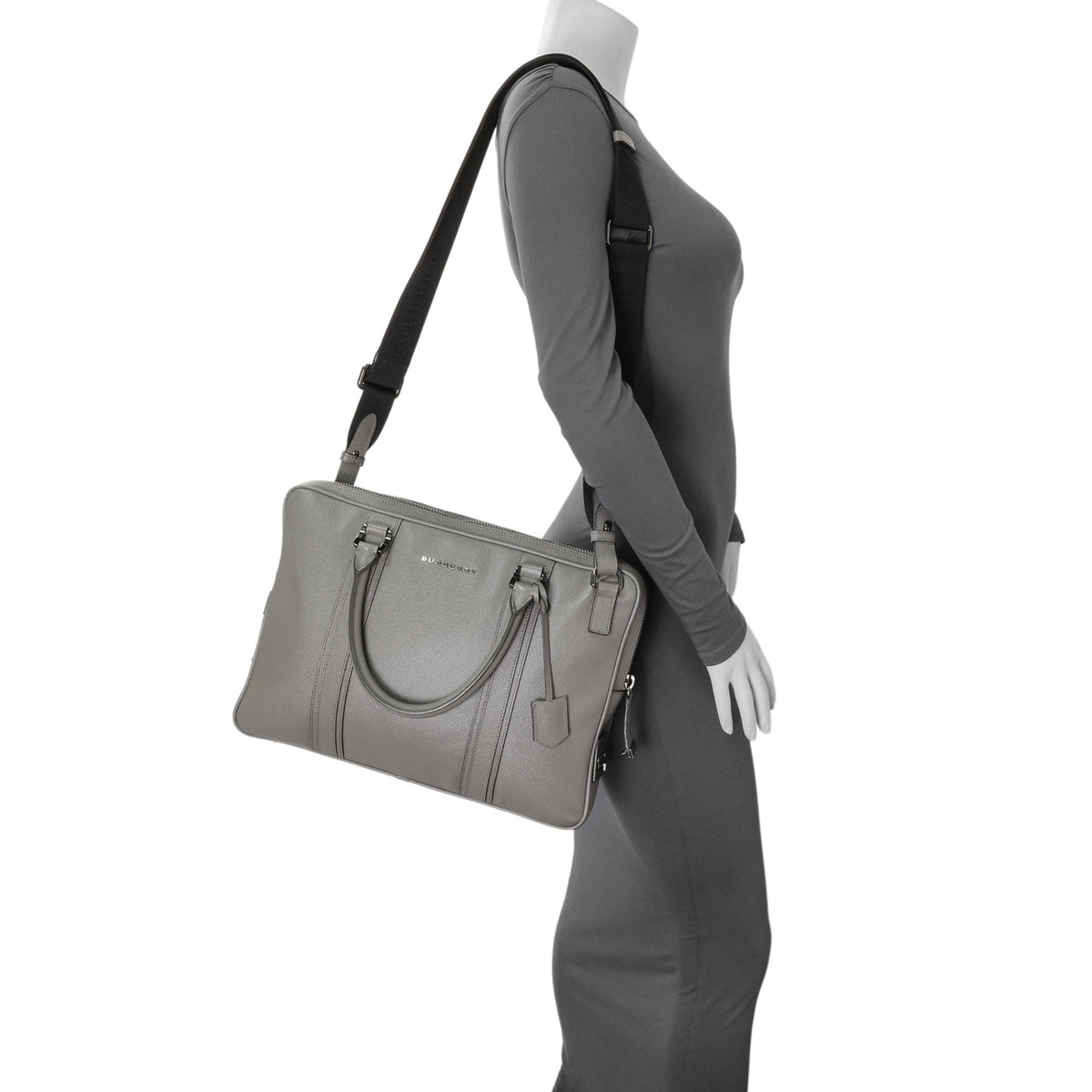 Burberry Grey Grainy Calfskin Newburg Briefcase Handbags Burberry