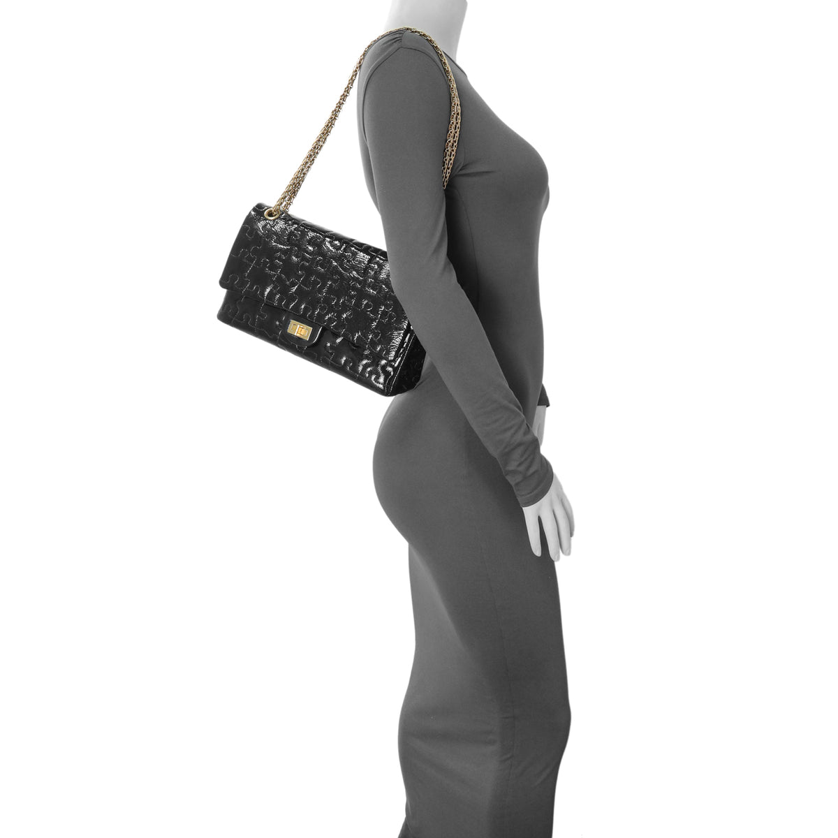 Chanel Navy Crackled Patent Puzzle Reissue 2.55 Double Flap 226 Handbags Chanel