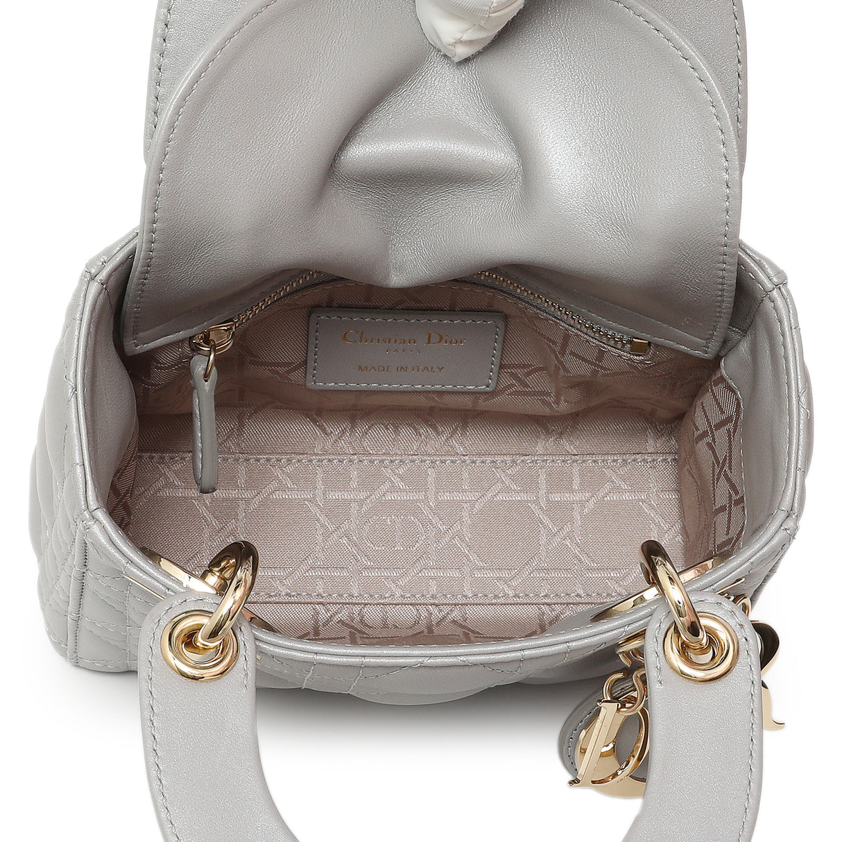 Christian Dior Grey Metallic Lambskin Cannage Mini Lady Dior