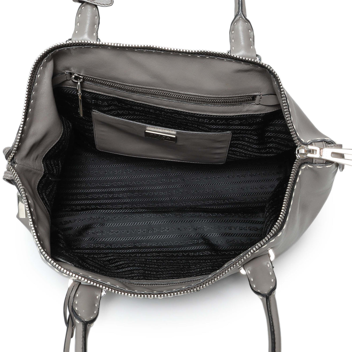 Prada Argilla Smooth Calfskin Leather Double Handle Satchel Bag Handbags Prada