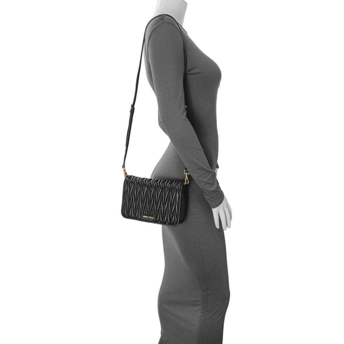 Miu Miu Black Nappa Matelasse Crossbody Handbags Miu Miu