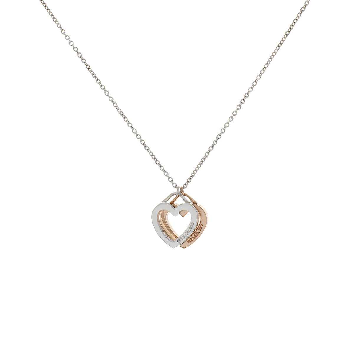 Tiffany & Co. Sterling Silver 18K Rose Gold Double Open Heart Pendant Necklace Designer Jewellery Tiffany and Co