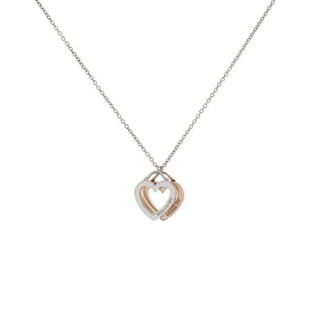 Tiffany & Co. Sterling Silver 18K Rose Gold Double Open Heart Pendant Necklace Designer Jewellery Tiffany and Co