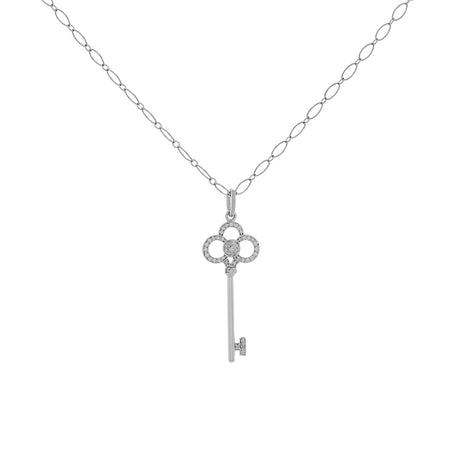 Tiffany & Co. 18K White Gold Diamond 1.5" Crown Key Pendant Designer Jewellery Tiffany and Co