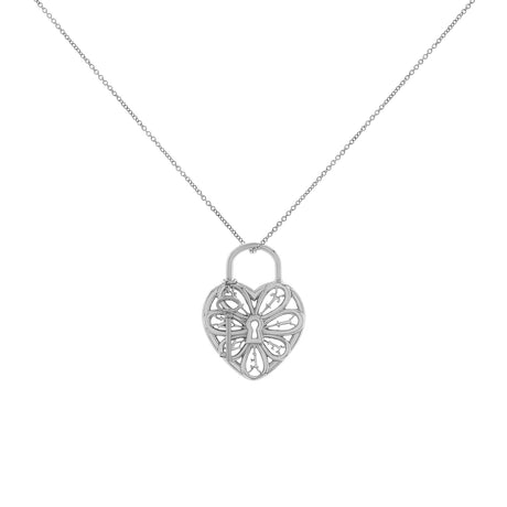 Tiffany & Co. Sterling Silver Filigree Heart Lock & Key Necklace Designer Jewellery Tiffany and Co