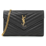 Saint Laurent Black Grain De Poudre Matelasse Chevron Monogram Chain Wallet Handbags Saint Laurent
