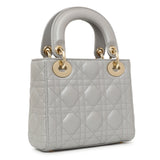 Christian Dior Grey Metallic Lambskin Cannage Mini Lady Dior