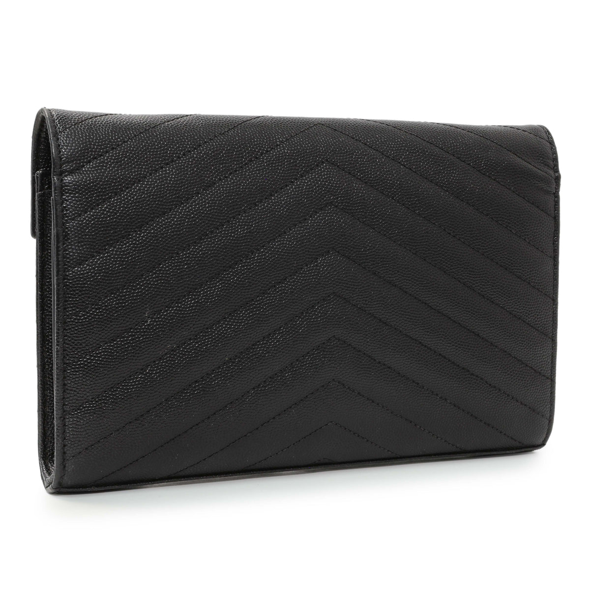 Saint Laurent Black Grain De Poudre Matelasse Chevron Monogram Chain Wallet Handbags Saint Laurent