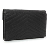 Saint Laurent Black Grain De Poudre Matelasse Chevron Monogram Chain Wallet Handbags Saint Laurent