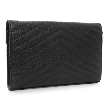 Saint Laurent Black Grain De Poudre Matelasse Chevron Monogram Chain Wallet Handbags Saint Laurent