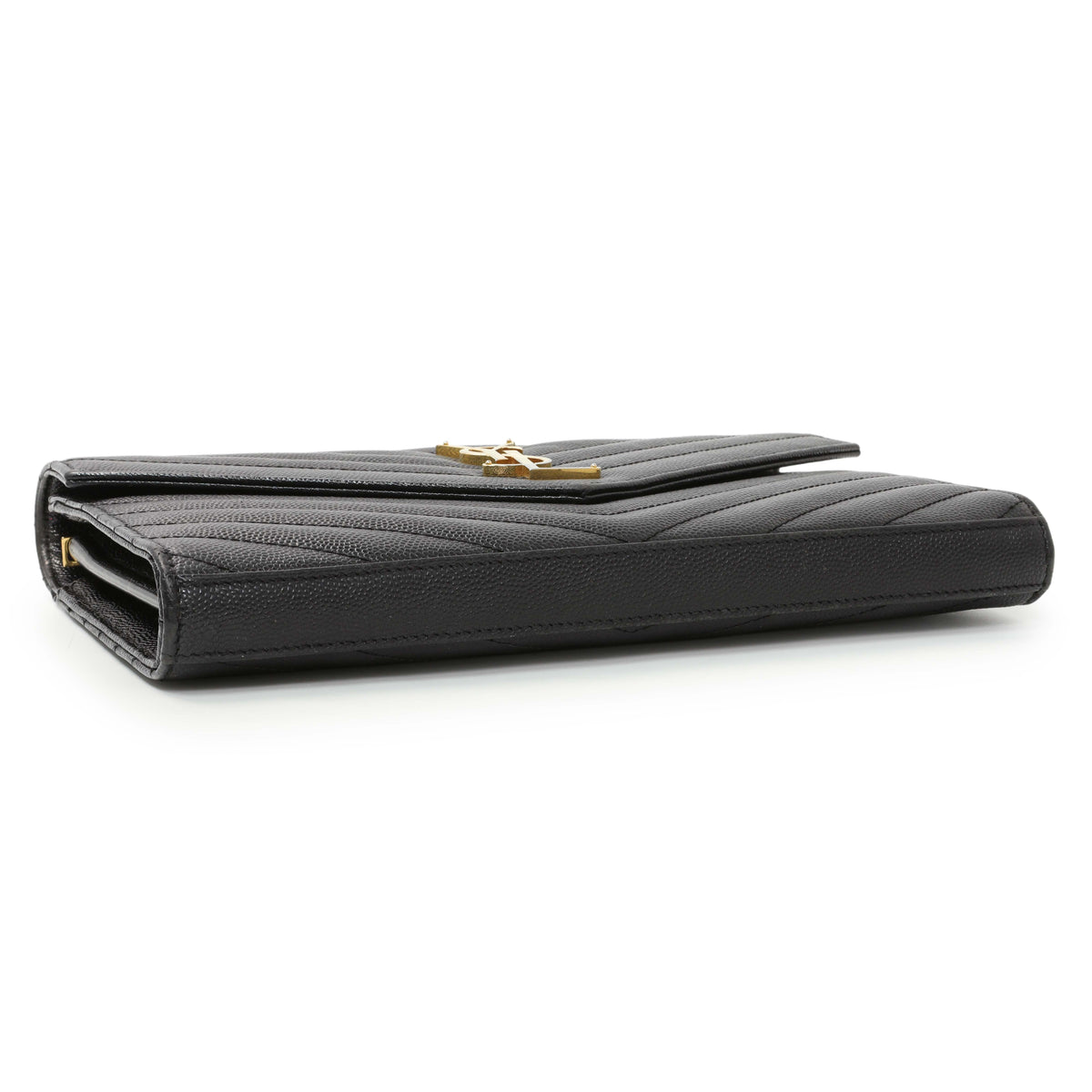 Saint Laurent Black Grain De Poudre Matelasse Chevron Monogram Chain Wallet Handbags Saint Laurent