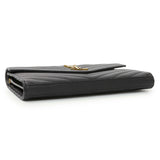Saint Laurent Black Grain De Poudre Matelasse Chevron Monogram Chain Wallet Handbags Saint Laurent