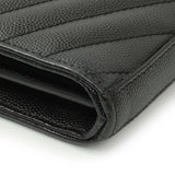 Saint Laurent Black Grain De Poudre Matelasse Chevron Monogram Chain Wallet Handbags Saint Laurent