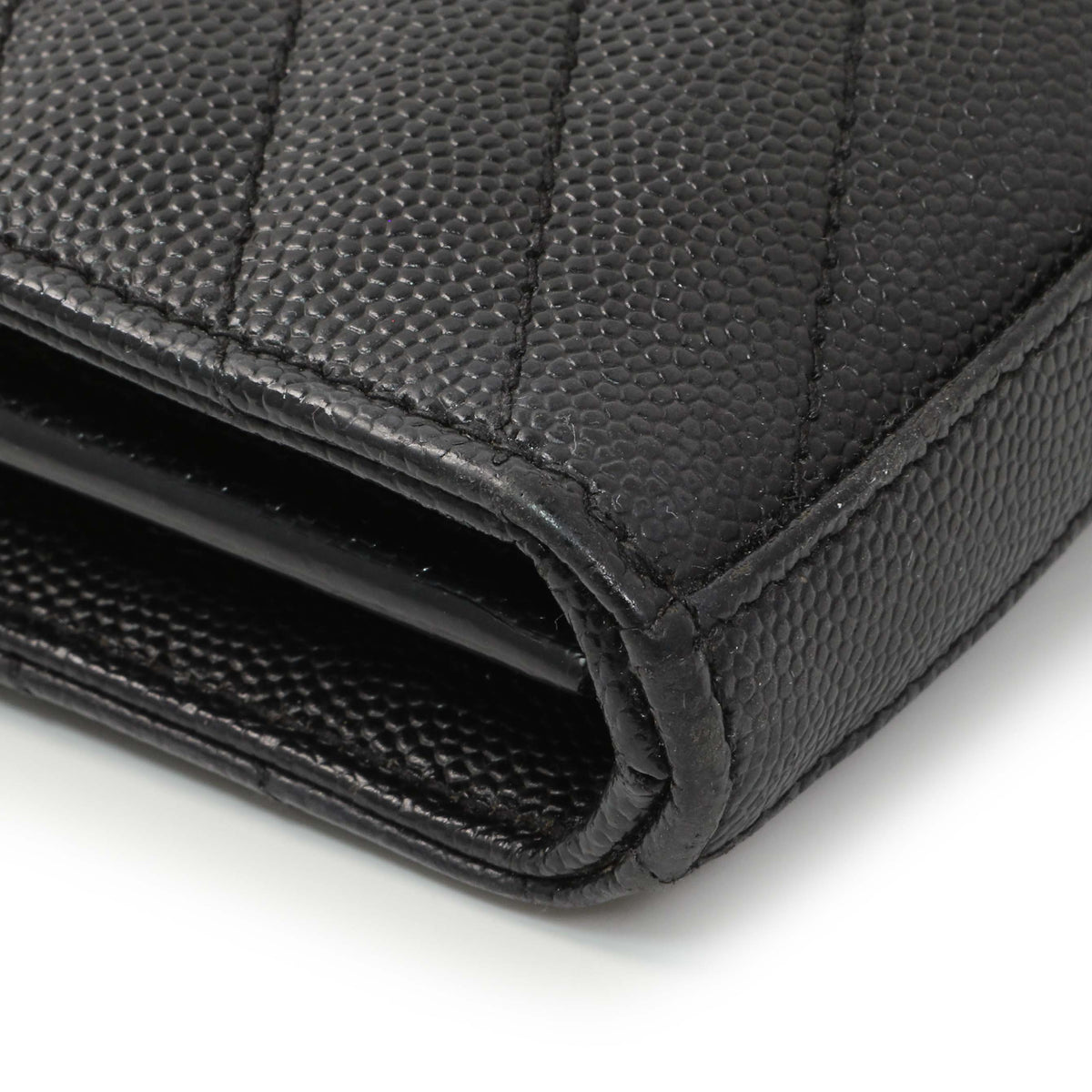 Saint Laurent Black Grain De Poudre Matelasse Chevron Monogram Chain Wallet Handbags Saint Laurent