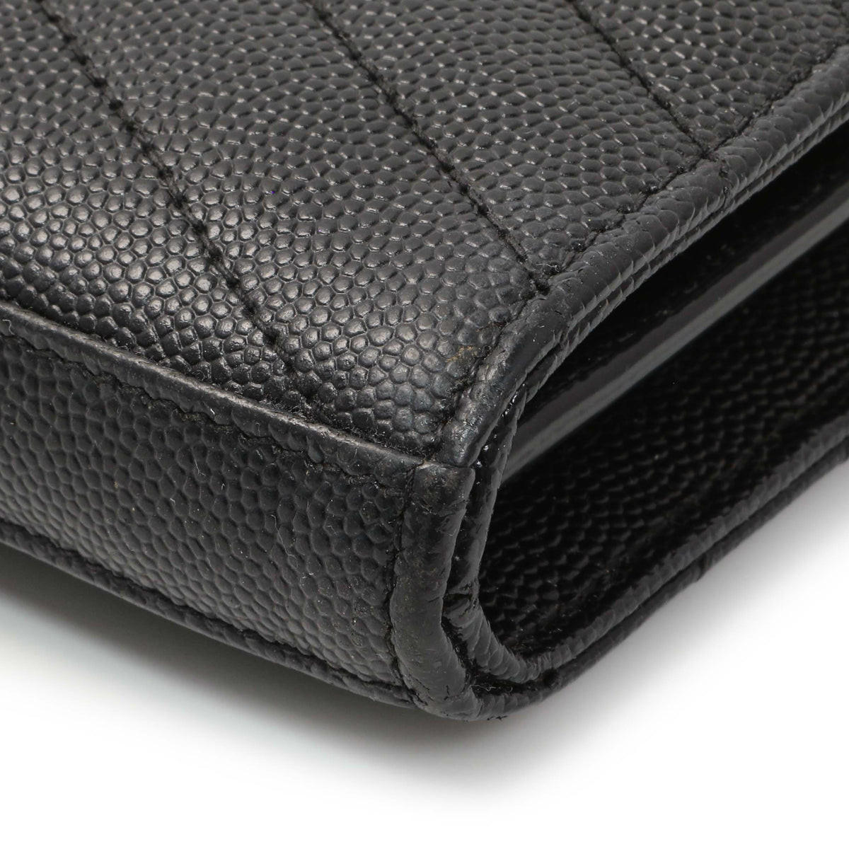 Saint Laurent Black Grain De Poudre Matelasse Chevron Monogram Chain Wallet Handbags Saint Laurent