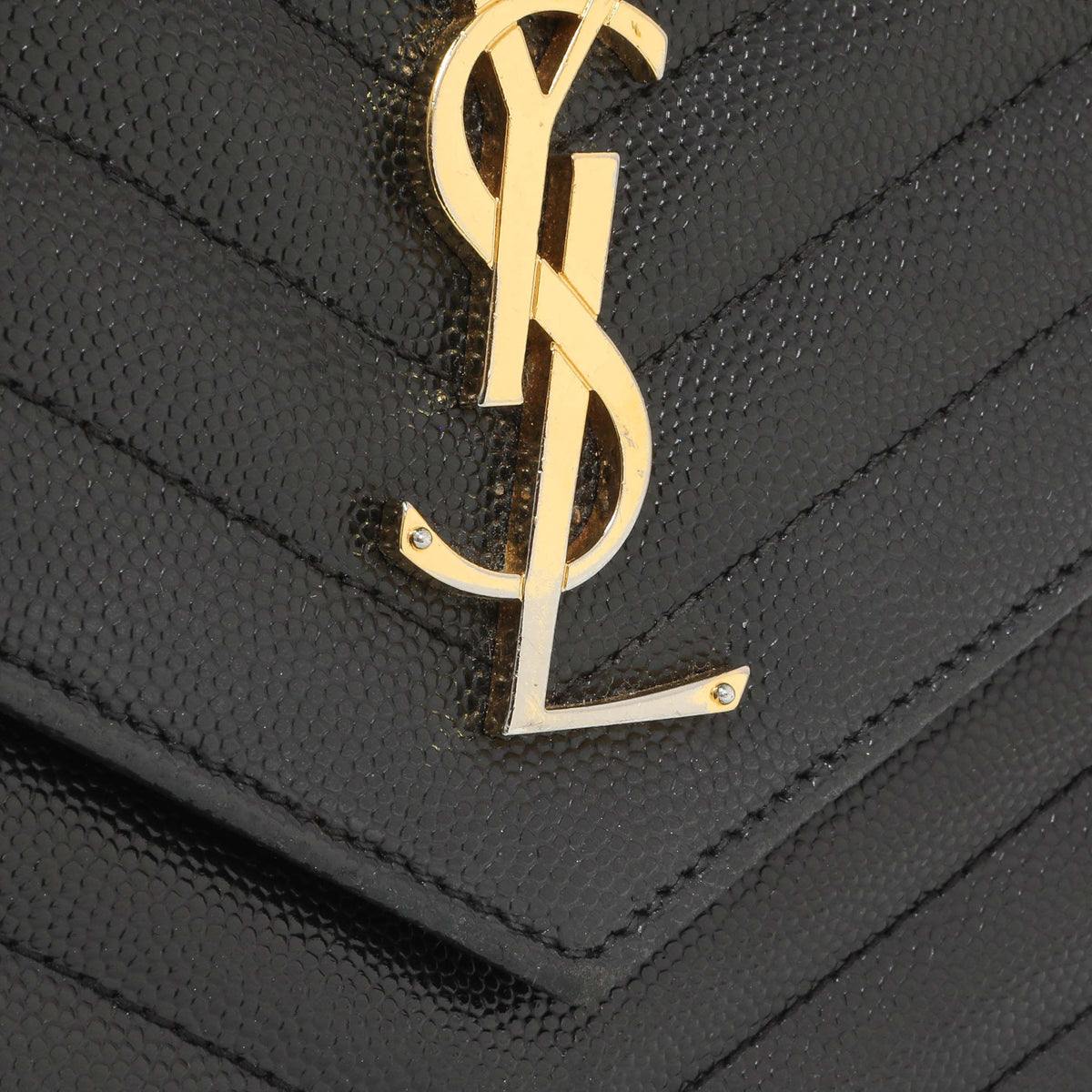 Saint Laurent Black Grain De Poudre Matelasse Chevron Monogram Chain Wallet Handbags Saint Laurent