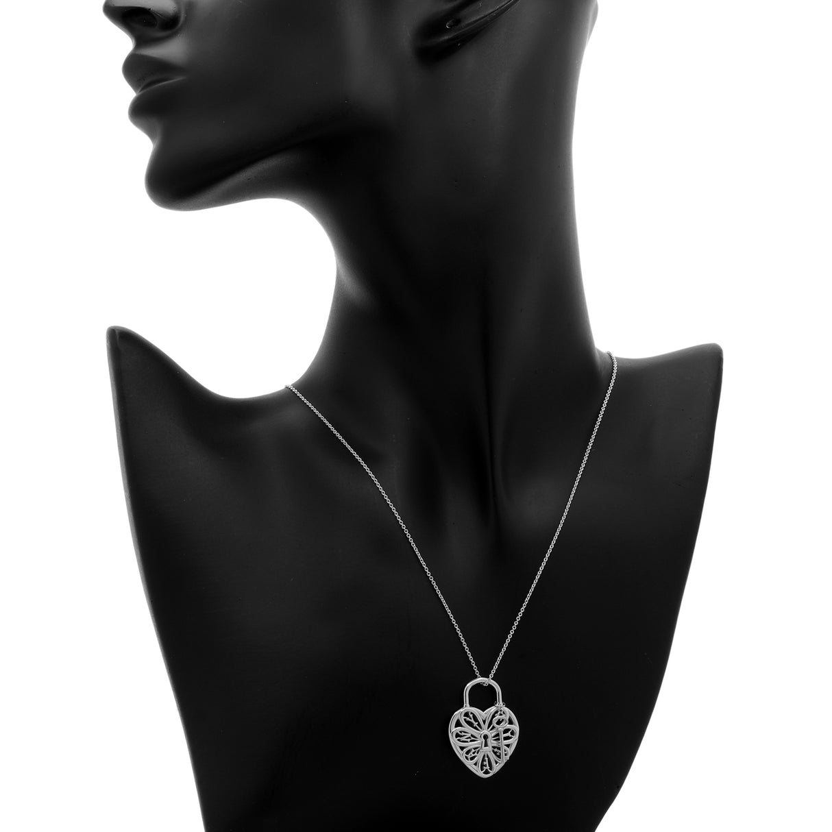 Tiffany & Co. Sterling Silver Filigree Heart Lock & Key Necklace Designer Jewellery Tiffany and Co