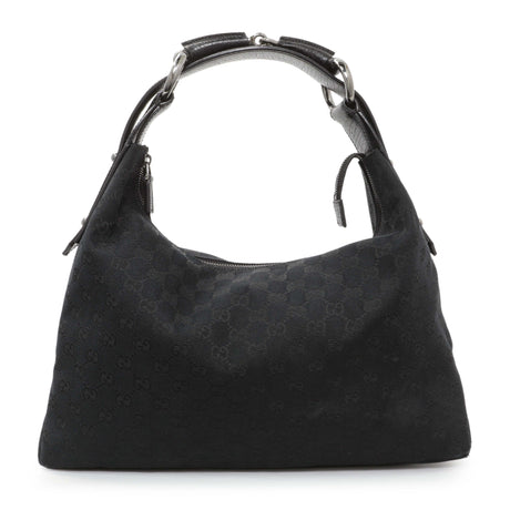 Gucci Black Monogram Medium Horsebit Chain Hobo Handbags Gucci