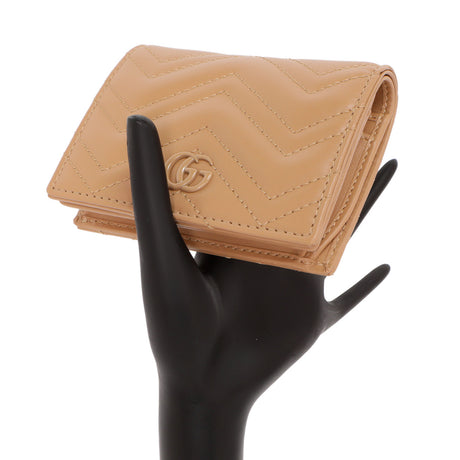 Gucci Camelia Calfskin Matelasse Monochrome GG Marmont Card Case Wallet