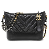 Chanel Black Aged Calfskin Chevron Quilted Small Gabrielle Hobo Handbags Chanel
