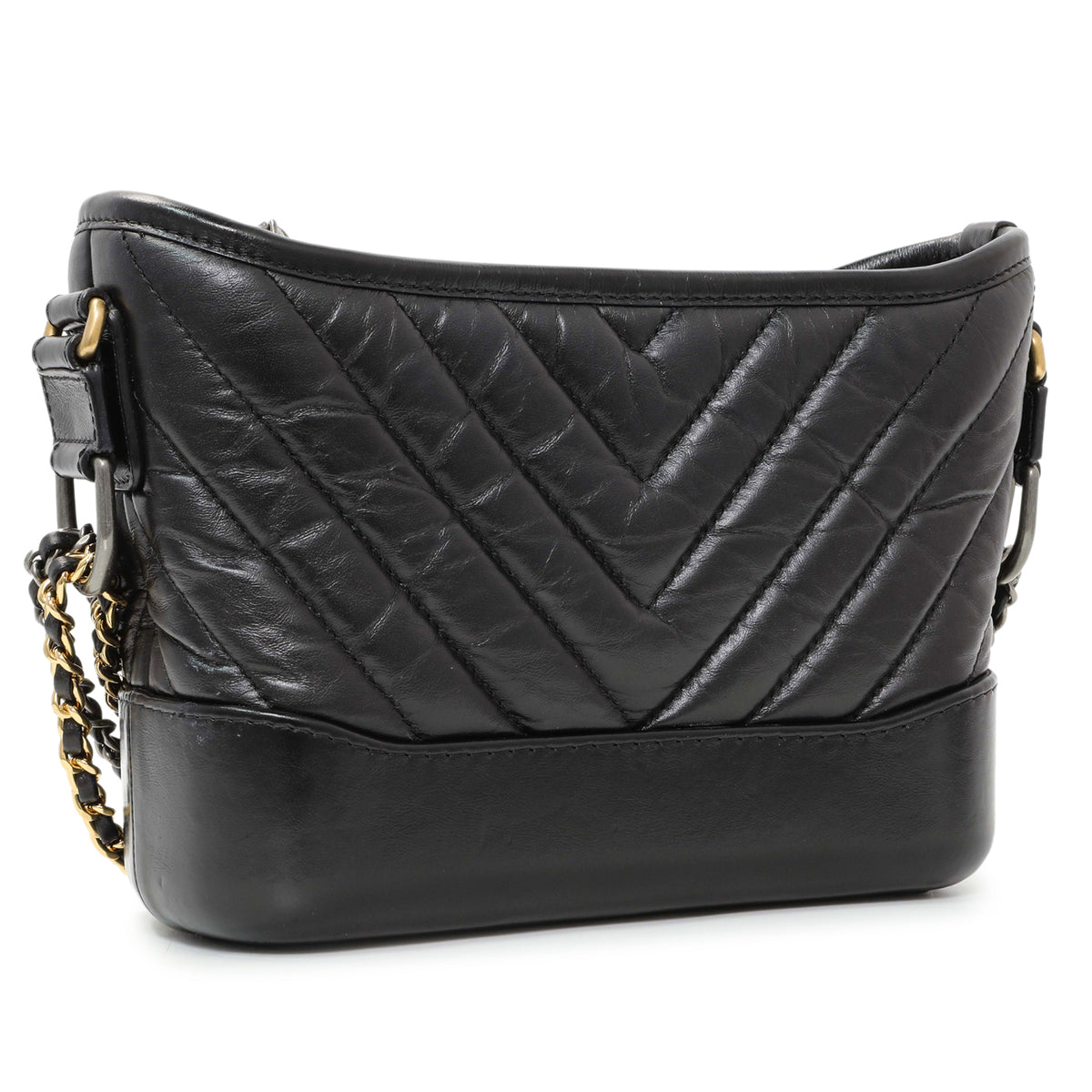 Chanel Black Aged Calfskin Chevron Quilted Small Gabrielle Hobo Handbags Chanel