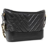 Chanel Black Aged Calfskin Chevron Quilted Small Gabrielle Hobo Handbags Chanel