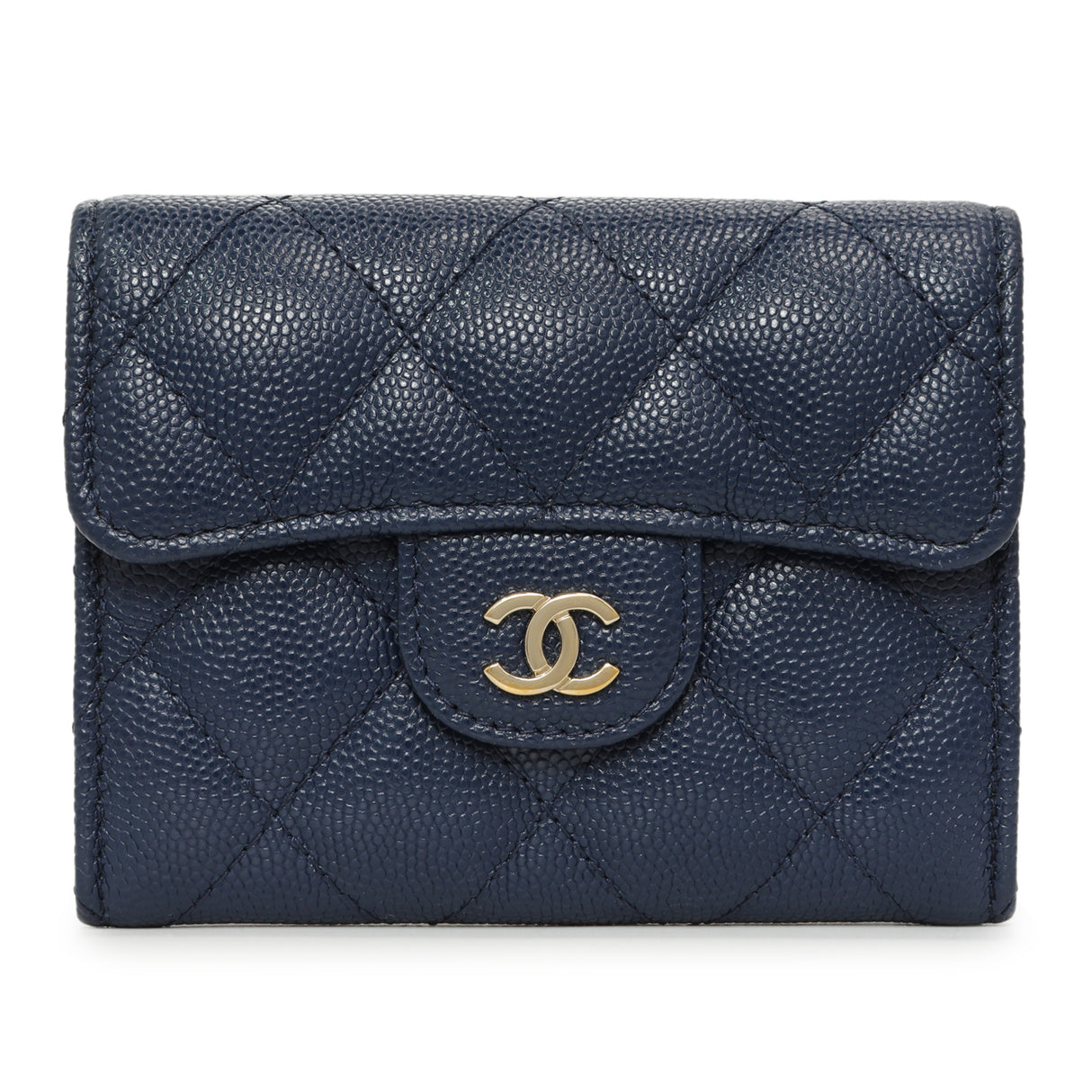 Chanel Blue Quilted Caviar Flap Card Holder Wallet