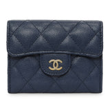 Chanel Blue Quilted Caviar Flap Card Holder Wallet