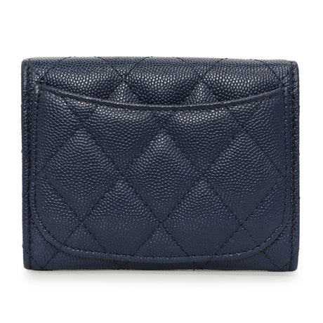 Chanel Blue Quilted Caviar Flap Card Holder Wallet