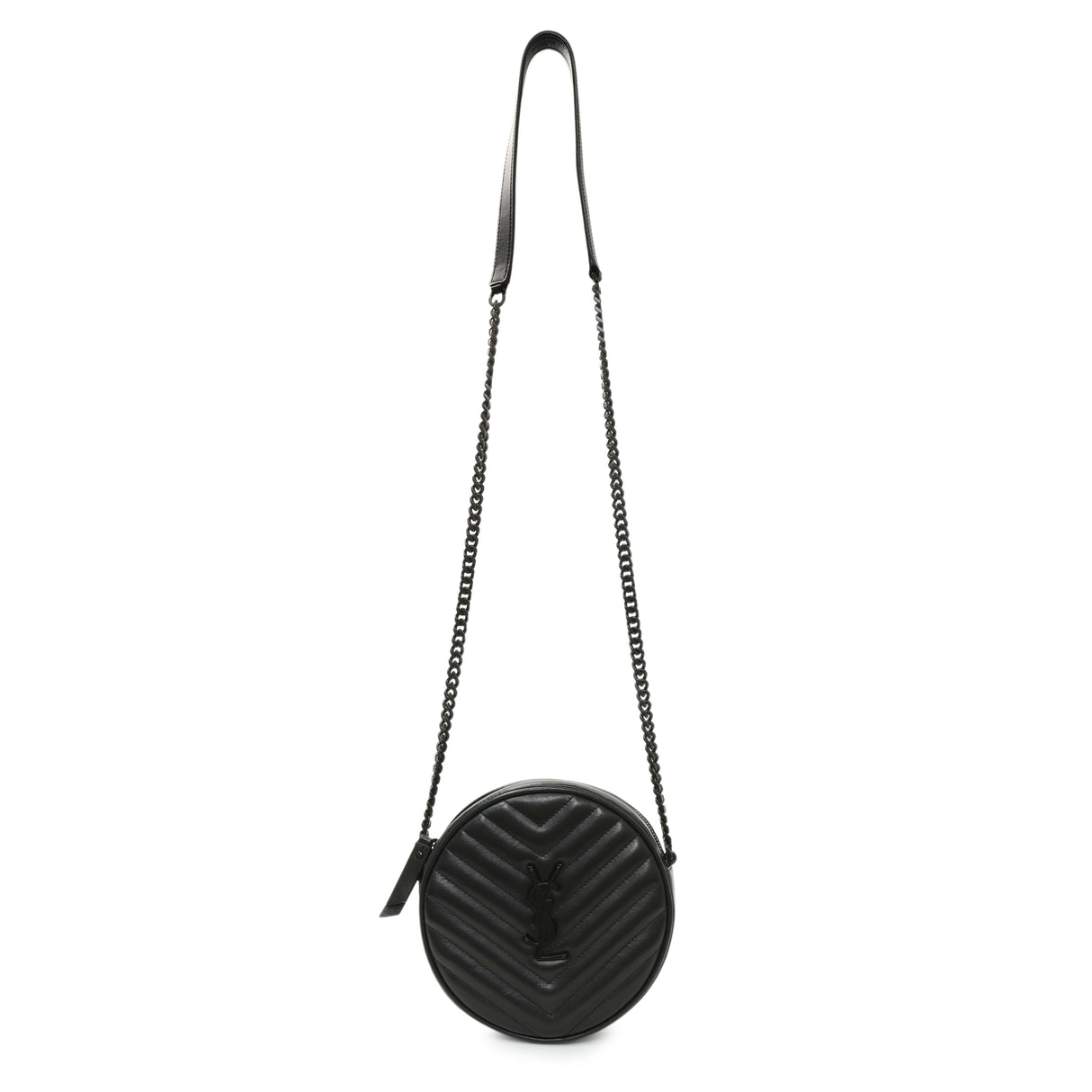Saint Laurent Black Calfskin Matelasse Chevron Round Vinyle Camera Bag Handbags Saint Laurent