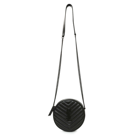 Saint Laurent Black Calfskin Matelasse Chevron Round Vinyle Camera Bag Handbags Saint Laurent