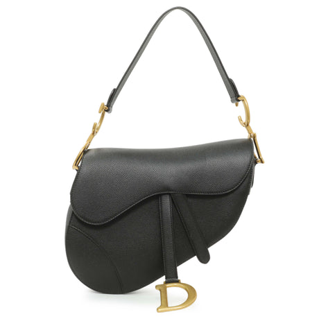 Christian Dior Black Grained Calfskin Saddle Bag Handbags Christian Dior