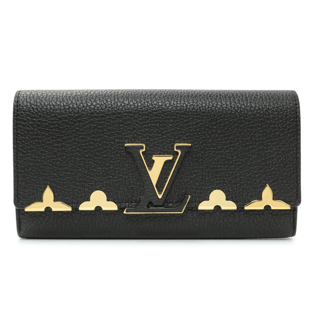 Louis Vuitton Black Taurillon Leather Flower Studded Capucines Wallet Accessories Louis Vuitton