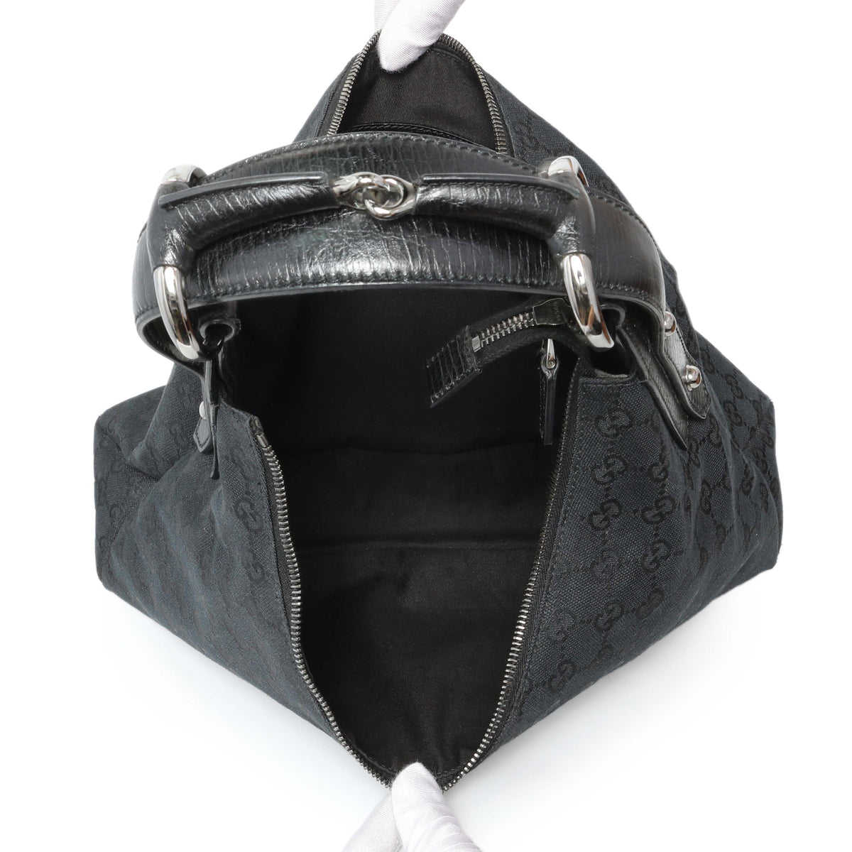 Gucci Black Monogram Medium Horsebit Chain Hobo Handbags Gucci