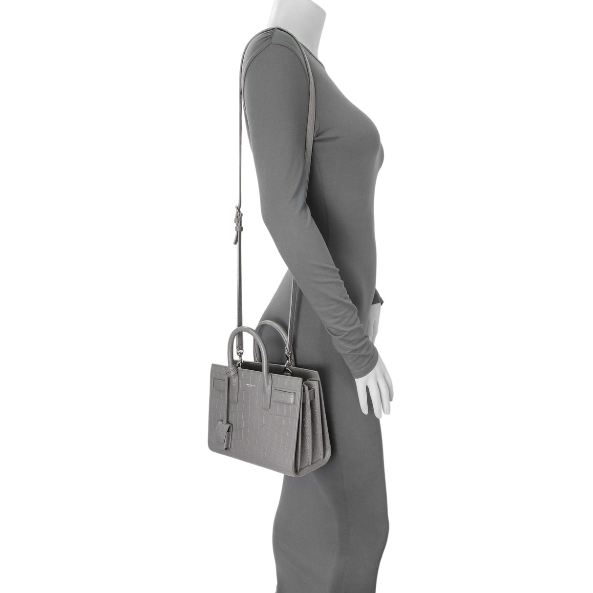 Saint Laurent Grey Calfskin Crocodile Embossed Nano Sac De Jour Handbags Saint Laurent