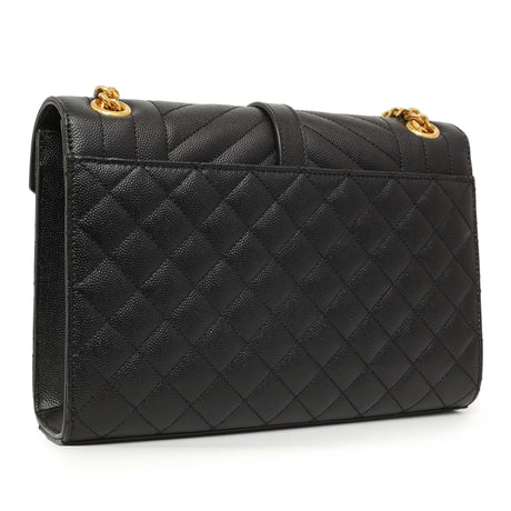 Saint Laurent Black Grain De Poudre Matelasse Chevron Medium Triquilt Monogram Satchel